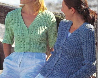 Women's Cropped Short or Long Sleeve Cardigan Knitting Pattern PDF Ladies V Neck Crop Regular Length Jacket DK  26 - 40" Vintage Download