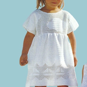 PDF Crochet Pattern Toddler Girls Pretty Summer Dress Boat Cloud Motif Beach Outfit Cotton 4ply 24 - 27" Age 3 - 7 years Downbloadable