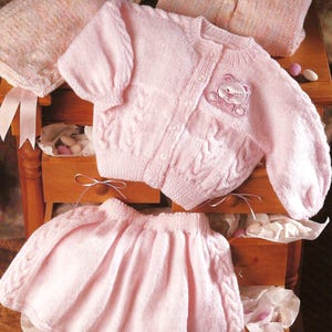 Baby Toddler Girls Easy Knit Half Cable Jacket Cardigan & Skirt Set PDF Knitting Pattern DK 8ply 16 - 22&quot; Newborn - 2 years Vintage Download