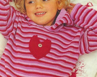 Easy Knit Boys Girls Plain or Striped Hooded Sweater Hoody Roll Neck Jumper PDF Knitting Pattern baby Toddler DK 8ply 18 - 30" 3m - 10 yrs