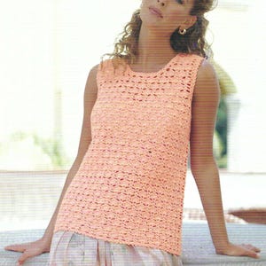 Ladies Shell Lace Crochet Vest Top Pattern PDF Womens Sleeveless Tunic Sweater Cotton DK or 4ply 32 - 42&quot; Vintage Downloadable