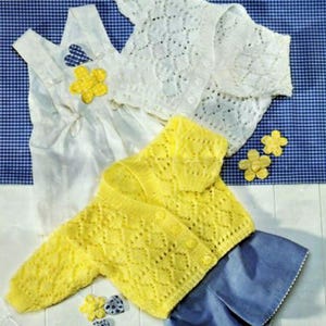 Girls Lacy Diamond Eyelet Design Cardigan V or Round Neck PDF Knitting Pattern DK 8ply 16 - 28&quot; 0 - 8 years Summer Vintage Pattern