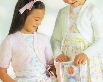 PDF Knitting Pattern Girls Plain Bolero Short or Long Sleeve Shrug Cardigan DK ( 8 ply )  22 - 32" Age  2 - 12 years Summer Jacket Vinteage