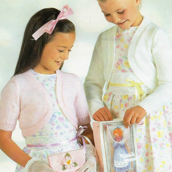 PDF Knitting Pattern Girls Plain Bolero Short or Long Sleeve Shrug Cardigan DK ( 8 ply )  22 - 32" Age  2 - 12 years Summer Jacket Vinteage