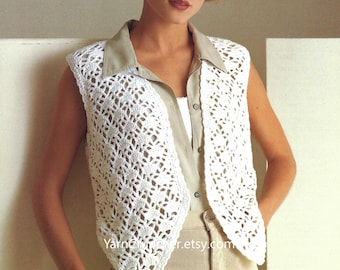 Stylish Ladies Lacy Crochet Waistcoat Patter PDF Easy Womens Lace Vest Top Cotton DK 8ply 30 - 44" Vintage Downloadable