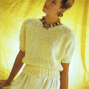 Lace Shoulder Womens Short Sleeve Top Ladies Summer Sweater PDF Knitting Pattern Cotton DK 8ply 32 - 38&quot; Vintage Downloadable