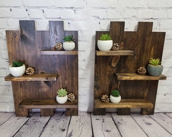 Set of Rustic Staggered Wall Decor with 3 Shelves Set of Shelves Rustic Shelves Shelf Decor Rustic Decor Rustic Shelf Handmade Woodwork