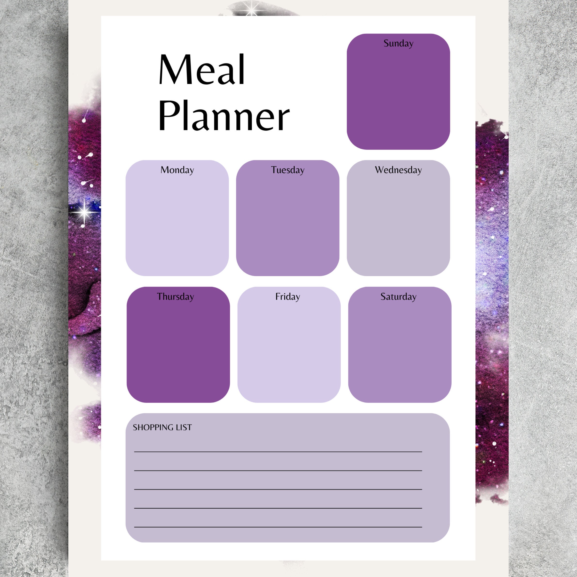 Galaxy Meal Planner Meal Planner Printable Editable Planner Planner ...