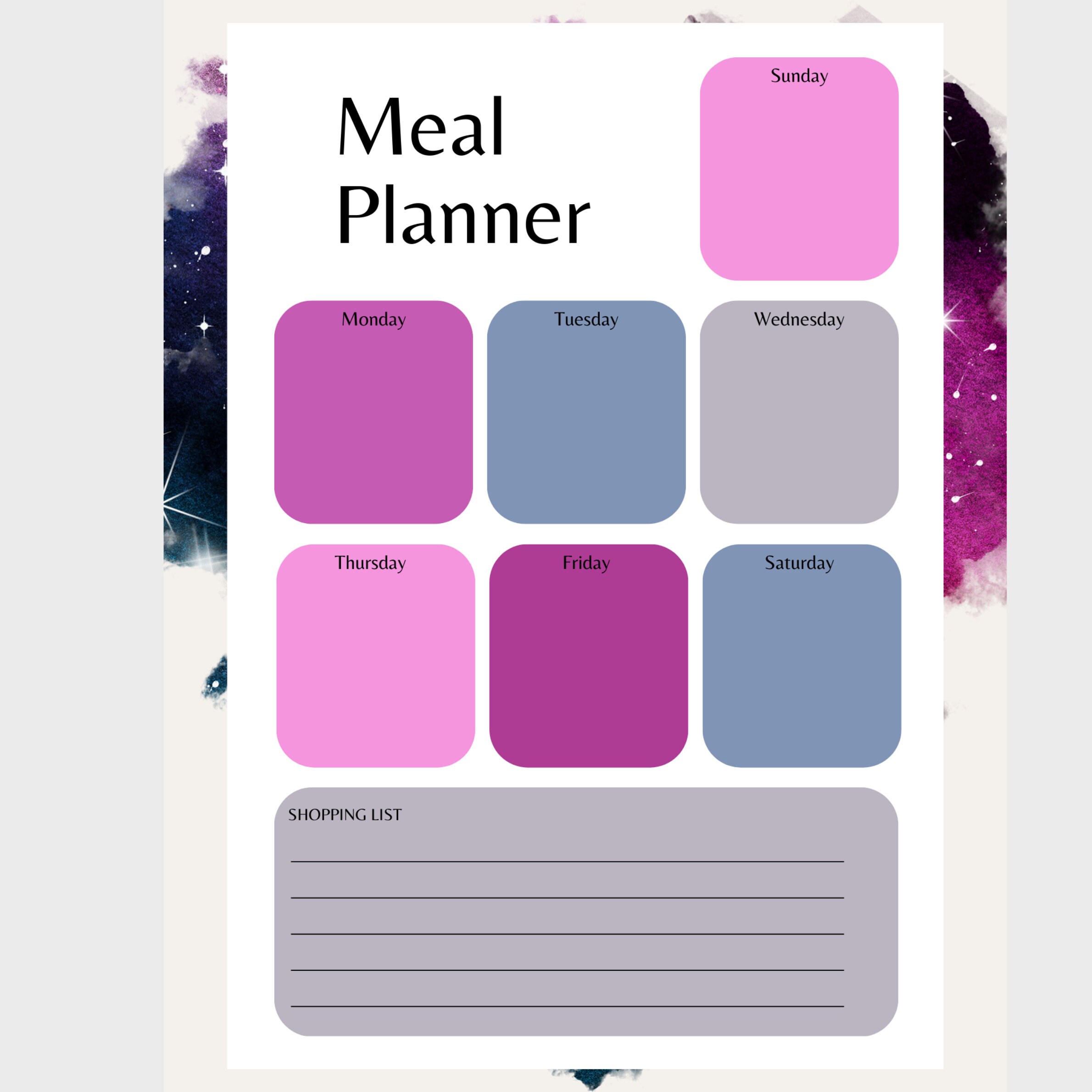Galaxy Meal Planner | Meal Planner | Printable Editable Planner ...