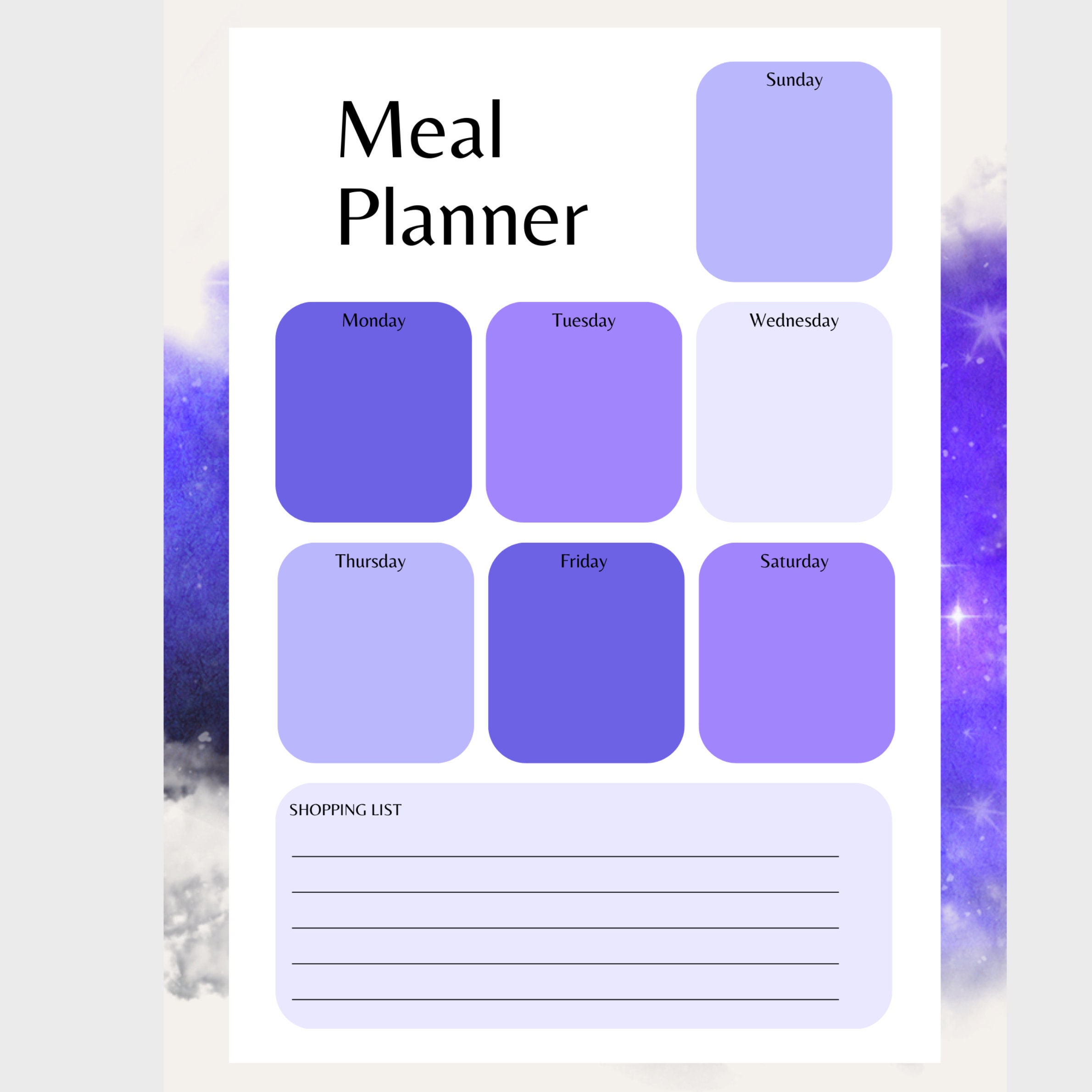Galaxy Meal Planner | Meal Planner | Printable Editable Planner ...