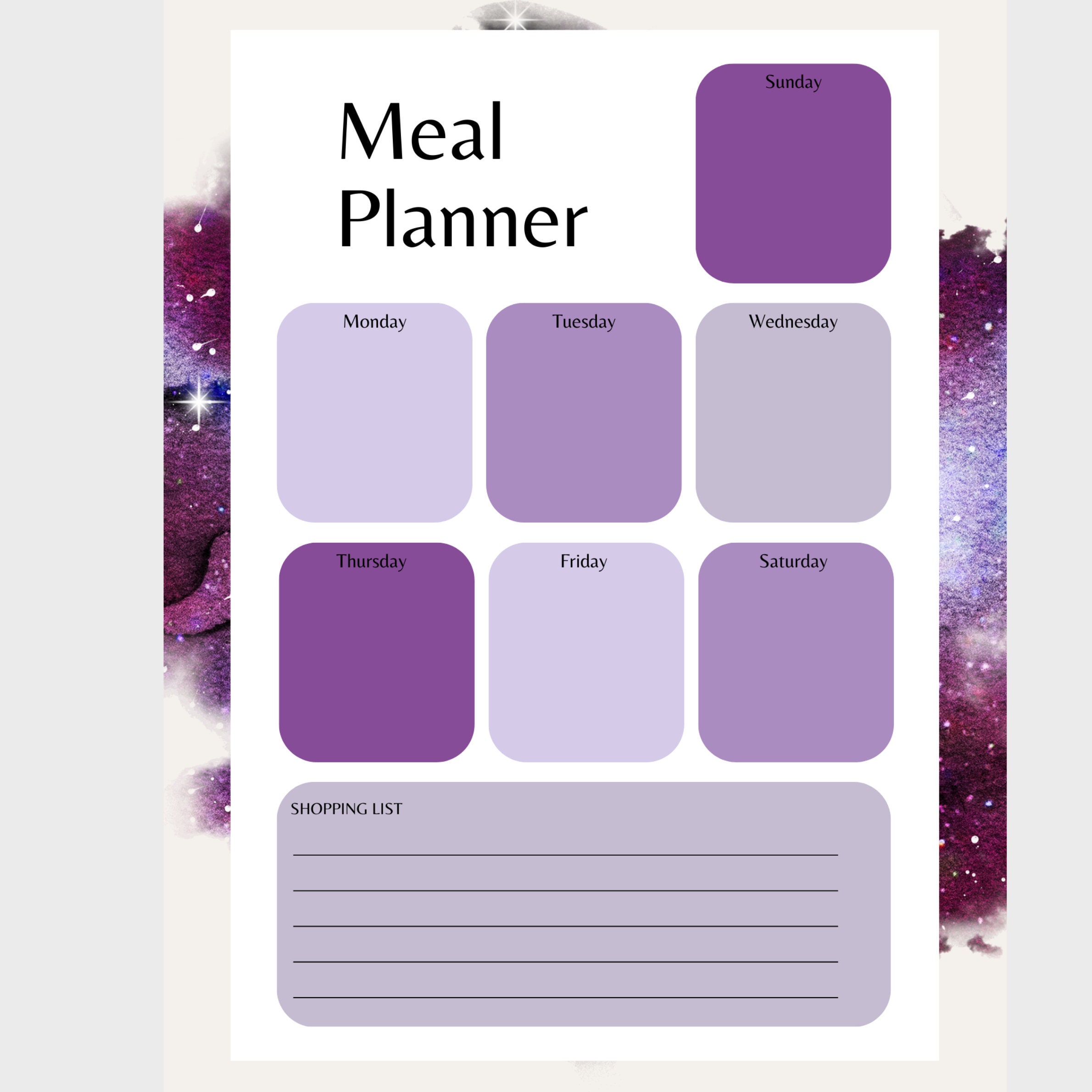 Galaxy Meal Planner | Meal Planner | Printable Editable Planner ...