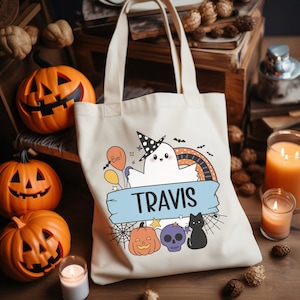 Custom Trick-or-Treat Bag Personalized Halloween Treat Tote Kids Candy Bag Custom Trick or Treat Tote Halloween Goodie Bag Monogrammed Tote