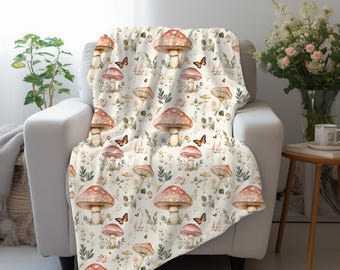 Couverture en velours champignon : décoration forêt cottagecore