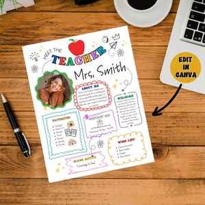 Plantilla para conocer al maestro Folleto de regreso a clases Carta de presentación para el maestro Boletín informativo imprimible para el maestro Nota para el maestro personalizable