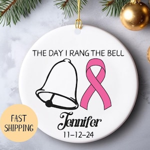Personalisierte Krebs Ornament schlagen Krebs Andenken Überlebende Weihnachtsgeschenk Benutzerdefinierte Krebs Ring Glocke Ornament Ende der Chemotherapie Geschenk Cancer Ribbon