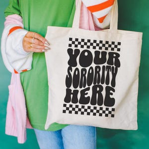 Sorority Tote Bag Benutzerdefinierte Sorority Merch Rush Geschenk Große kleine offenbaren Benutzerdefinierte College-Einkaufstasche Sorority griechischen Buchstaben Bid Day personalisiertes Geschenk