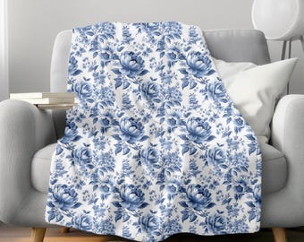Manta floral de toile azul: ropa de cama francesa de terciopelo