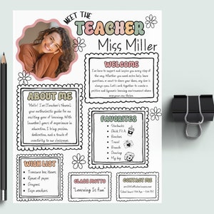 Plantilla para conocer al maestro Volante de regreso a clases Carta de presentación para el maestro Boletín imprimible para el aula Nota para el maestro personalizable