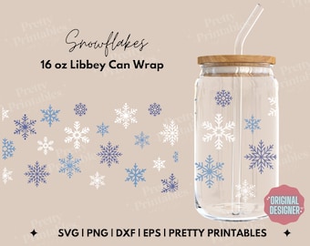 Snowflake Libbey Glass Can Wrap SVG: Winter Snowflakes (Digital Download)