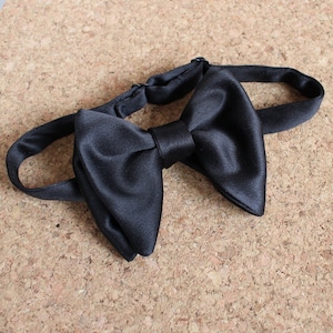 Black Oversized Self Bow Tie / Black Oversized Butterfly Bow Tie / Black Satin Big Bow Tie / Groomsmen Bow Ties / Wedding Bow Tie image 3