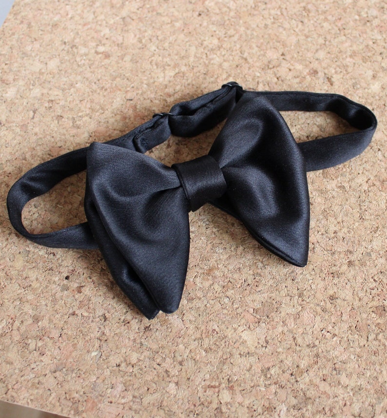 Black Oversized Self Bow Tie / Black Oversized Butterfly Bow Tie / Black Satin Big Bow Tie / Groomsmen Bow Ties / Wedding Bow Tie image 3