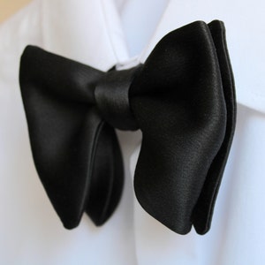 Black Oversized Self Bow Tie / Black Oversized Butterfly Bow Tie / Black Satin Big Bow Tie / Groomsmen Bow Ties / Wedding Bow Tie image 4