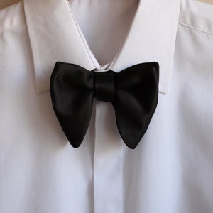 Black Oversized Self Bow Tie / Black Oversized Butterfly Bow Tie / Black Satin Big Bow Tie / Groomsmen Bow Ties / Wedding Bow Tie image 7