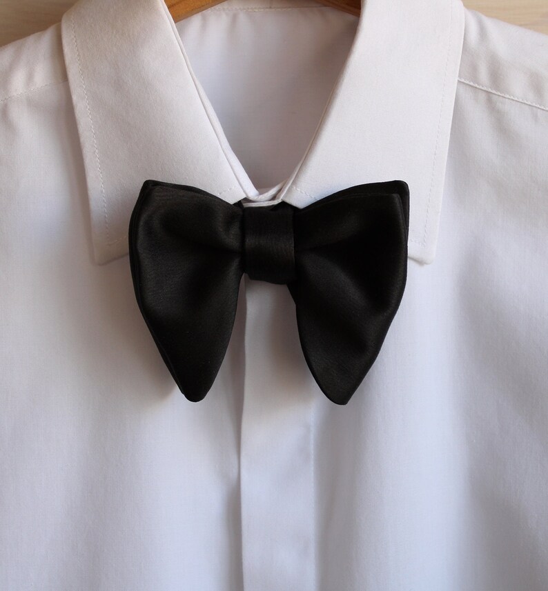 Black Oversized Self Bow Tie / Black Oversized Butterfly Bow Tie / Black Satin Big Bow Tie / Groomsmen Bow Ties / Wedding Bow Tie image 7