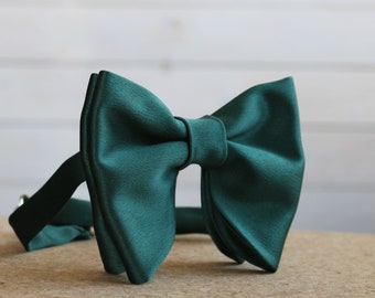 Emerald Green Bow Tie / Dark Green Bow Tie / Oversized Bow Tie For Men