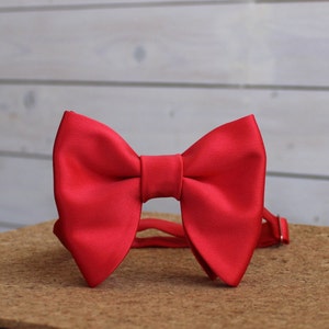 Bright Red Oversized Butterfly Bow Tie / Bright Red Satin Big Bow Tie / Groomsmen Bow Ties / Wedding Bow Tie zdjęcie 4