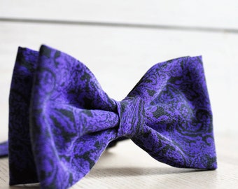 Purple Paisley Silk Mens Bow Tie / Men's Silk Bow Tie / Purple Paisley