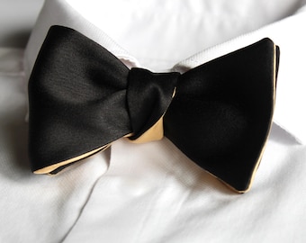 Papillon classico da annodare / Raso nero champagne bifacciale / Fatto a mano per matrimoni e stile formale