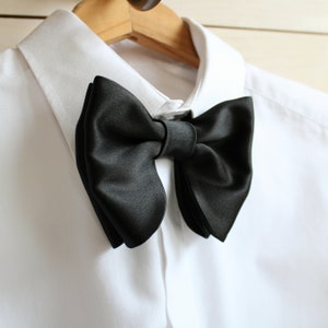 Black Oversized Butterfly Bow Tie / Black Satin Big Bow Tie / Groomsmen Bow Ties / Wedding Bow Tie