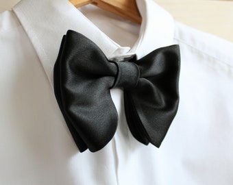 Black Oversized Butterfly Bow Tie / Black Satin Big Bow Tie / Groomsmen Bow Ties / Wedding Bow Tie