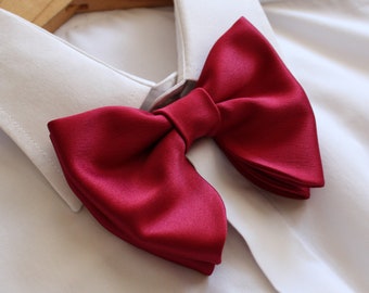 Rose Burgundy Oversized Butterfly Bow Tie / Burgundy Satin Big Bow Tie / Groomsmen Bow Ties / Wedding Bow Tie