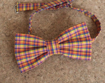 Multicolour, Rainbow, Checkered Bow Tie- Mens- adjustable-pretied