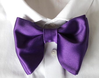 Papillon oversize in raso viola per matrimoni, papillon pre-annodato per sposo e testimoni dello sposo