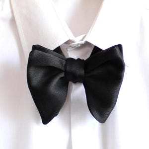 Black Satin Oversized Bow Tie: Self-Tie Groomsmen Wedding Bowtie