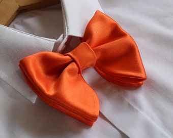 Orange Oversized Bow Tie Satin Pre tied Bow tie Man's Orange Bowtie Wedding Bowtie