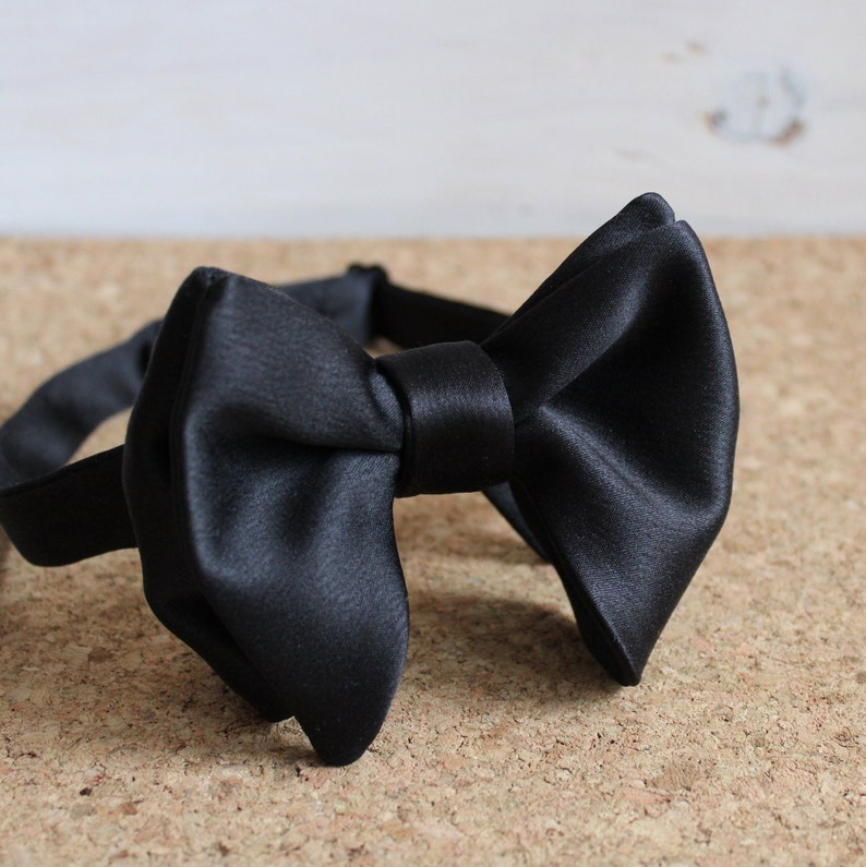 Black Oversized Self Bow Tie / Black Oversized Butterfly Bow Tie / Black Satin Big Bow Tie / Groomsmen Bow Ties / Wedding Bow Tie image 8