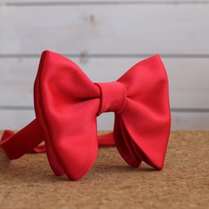 Bright Red Oversized Butterfly Bow Tie / Bright Red Satin Big Bow Tie / Groomsmen Bow Ties / Wedding Bow Tie image 1