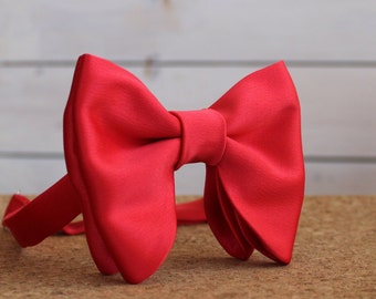 Bright Red Oversized Butterfly Bow Tie / Bright Red Satin Big Bow Tie / Groomsmen Bow Ties / Wedding Bow Tie