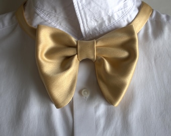 Papillon oversize in raso color oro champagne, papillon da sposa pre-annodato per sposo e testimoni dello sposo