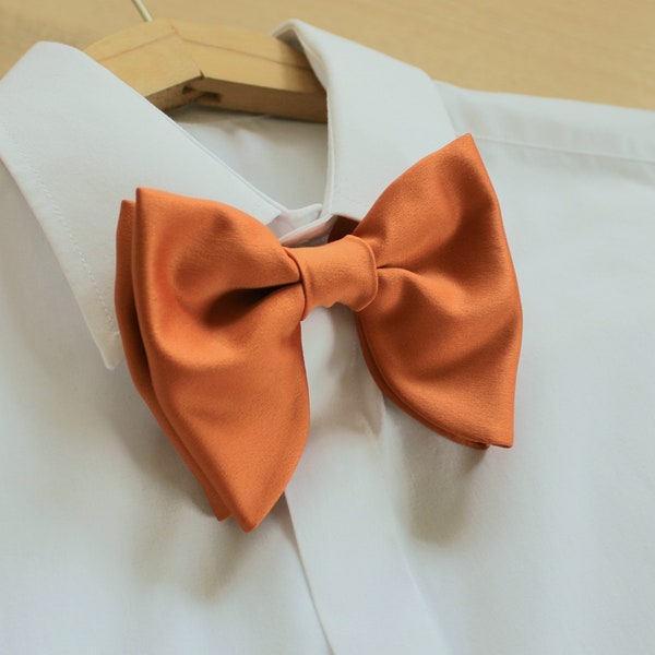 Butterfly Burnt Orange Bow Tie, Wedding Men’s Bow Ties, Burnt Orange Bow Tie, Burnt Orange Oversized Bow Tie