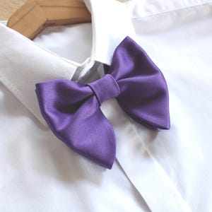 Violet Oversized Butterfly Bow Tie / Violet Purple Satin Big Bow Tie / Groomsmen Bow Ties / Wedding Bow Tie