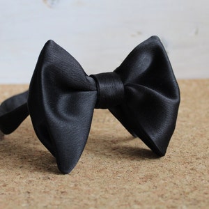 Black Oversized Self Bow Tie / Black Oversized Butterfly Bow Tie / Black Satin Big Bow Tie / Groomsmen Bow Ties / Wedding Bow Tie image 2