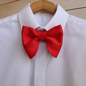 Bright Red Oversized Butterfly Bow Tie / Bright Red Satin Big Bow Tie / Groomsmen Bow Ties / Wedding Bow Tie image 2