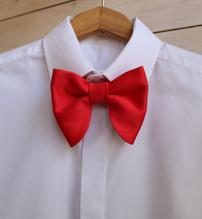 Bright Red Oversized Butterfly Bow Tie / Bright Red Satin Big Bow Tie / Groomsmen Bow Ties / Wedding Bow Tie image 2