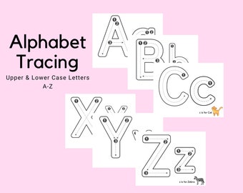 Könnte beinhalten: Schwarzweißes Alphabet-Übungsblatt für Kinder. Das Übungsblatt enthält Groß- und Kleinbuchstaben A, B, C, X, Y und Z. Jeder Buchstabe hat nummerierte Linien, die Kindern helfen, den Buchstaben nachzuzeichnen. Das Übungsblatt enthält auch ein Bild einer Katze und eines Zebras mit dem Text "c ist für Katze" und "z ist für Zebra".