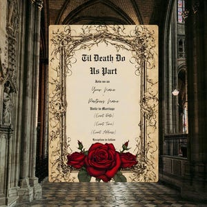 Gothic Vintage Red Rose Wedding Suite | Floral Rose Invitation Bundle | Dark Romantic Canva Templates | Editable Wedding Set image 5